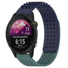 Per cinturino in silicone traspirante con punti 3D per Garmin Forerunner 255 Music, fori da 22 mm (blu notte + verde oliva)