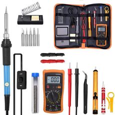 Set di strumenti multimetro per saldatore a temperatura regolabile 19 in 1 da 60 W, colore: spina americana blu