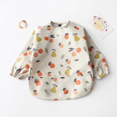 Bavaglino a maniche lunghe, impermeabile, lavabile, facile da pulire, con tasca, taglia: M (arancio pera)
