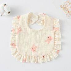 Bavaglino per la pappa con volant per neonati Asciugamano per saliva in morbido cotone, stile: coniglietto rosa
