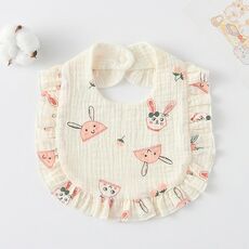 Bavaglino per la pappa con volant per neonati Asciugamano per saliva in morbido cotone, stile: Cherry Bunny
