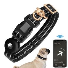 Per AirTag Tracker Custodia in silicone Collare per cani medio Collare per animali domestici riflettente in nylon antigroviglio, Taglia: L (Nero)