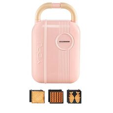 4 in 1 YIDPU Multifunzionale Colazione per Famiglia Macchina per Panini dietetici Leggeri con Waffle Baker, Spina CN (Rosa)