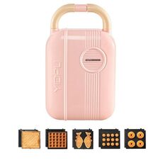6 in 1 YIDPU Multifunzionale Colazione per Famiglia Macchina per Panini dietetici Leggeri con Waffle Baker, Spina CN (Rosa)