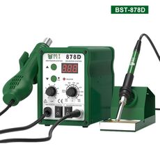 BEST BST-878D 2 in 1 AC 220V 700W LED Displayer Vento elicoidale Temperatura regolabile Pistola ad aria calda senza piombo + Stazione di saldatura e saldatore, Spina UE (Blu)
