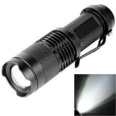 Torcia a LED con obiettivo zoom SK68 180lm, LED CREE Q3-WC, 1 modalità, luce bianca, con clip (nero)