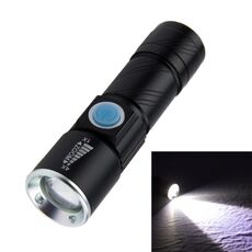 Torcia retrattile a luce bianca, Cree Q5 LED 3 modalità con cordino (nero)