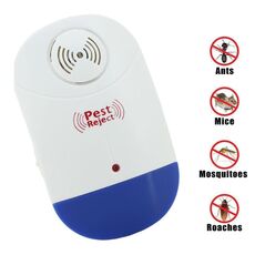 Repeller elettronico ad ultrasuoni per il controllo dei parassiti del ratto della zanzara con luce LED, spina europea AC90V-250V (bianco + blu)
