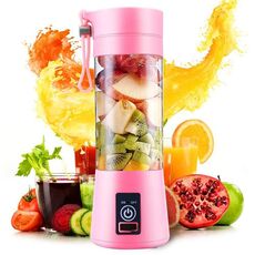 USB ricaricabile elettrico automatico frutta verdura agrumi succo d'arancia creatore tazza mixer bottiglia (380 ml) (4 lame rosa)