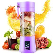 USB ricaricabile elettrico automatico frutta verdura agrumi succo d'arancia creatore tazza mixer bottiglia (380 ml) (4 lame viola)