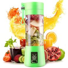 USB ricaricabile elettrico automatico frutta verdura agrumi succo d'arancia creatore tazza mixer bottiglia (380 ml) (4 lame verde)
