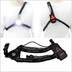 Luce da corsa per sport all'aperto con torcia a luce bianca, Torcia a LED per funzionamento notturno Spie luminose Lampada per torace di ricarica USB (nera)