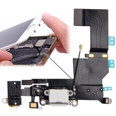 Cavo flessibile per caricabatterie con connettore di coda versione originale + Cavo flessibile a nastro per jack audio per cuffie per iPhone 5S (bianco)