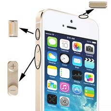 Materiale in lega originale 3 in 1 (pulsante Mute + pulsante di accensione + pulsante del volume) per iPhone 5S, dorato (oro)