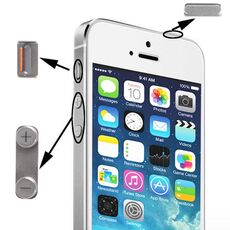 3 in 1 per iPhone 5S (Original Mute + Original Power + Original Volume) Kit pulsanti, materiale in lega (argento)