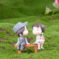 Lovers Chair Garden Decorazione per casa delle bambole Moss Micro Landscape Ornamenti in PVC (grigio)
