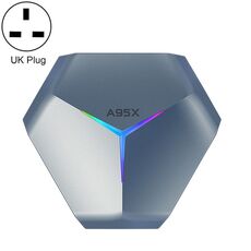 A95X F4 8K UHD Smart TV BOX Lettore multimediale Android 10.0 con telecomando, Amlogic S905X4 Quad Core Cortex-A55 fino a 2,0 GHz, RAM: 2 GB, ROM: 16 GB, WiFi 2,4 GHz/5 GHz, Bluetooth, spina UK ((blu metallizzato))
