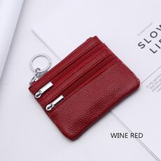 Portafogli da donna in vera pelle portafogli piccoli portamonete con cerniera (rosso vino)