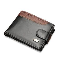 Portafogli da uomo in pelle vintage con portamonete corto con tasca portamonete (nero)