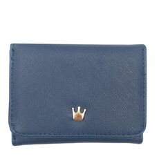 Portafogli donna corto mini portamonete portamonete in pelle PU decorato con corona (blu)