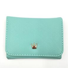 Portafogli donna corto mini portamonete portamonete in pelle PU decorato con corona (verde chiaro)