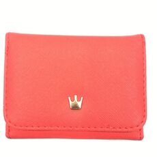 Portafogli donna corto mini portamonete portamonete in pelle PU decorato con corona (rosso)