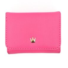 Portafogli donna corto mini portamonete portamonete in pelle decorata con corona decorata (rosa rossa)