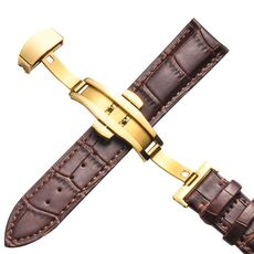 14 mm classico in pelle cuoio in pelle oro orologio con fibbia per farfalla (marrone)