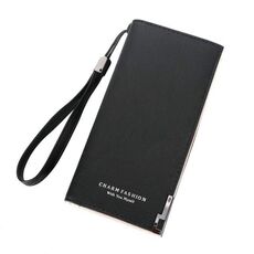 Portamonete da donna con cerniera, lunga, lucida, lucida, retrò, in pelle PU, portafoglio (nero)