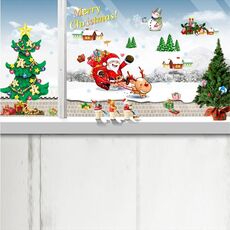 Albero di Natale Slitta Babbo Natale Finestra Porta in vetro Decorazione rimovibile con adesivo da parete natalizio