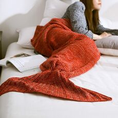 Coperta a coda di sirena per coperte lavorate a maglia super morbide per adulti, dimensioni: 90 x 50 cm (rosso anguria)