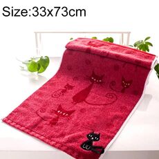 Asciugamano in cotone con motivo a gattino carino Stampa Asciugamano in cotone morbido per bambini Asciugamano per la casa Asciugamani in cotone gatto dei cartoni animati, Dimensioni: 33x73cm (rosso scuro)