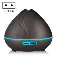 Macchina per aromaterapia Umidificatore ad ultrasuoni con telecomando a grana di legno a forma di pesca Spruzzatore automatico di alcol con luci a LED, capacità: 400 ml, spina europea (colore legno scuro)