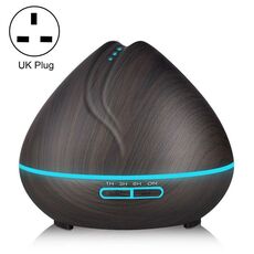 Macchina per aromaterapia Umidificatore ad ultrasuoni con telecomando a grana di legno a forma di pesca Spruzzatore automatico di alcol con luci a LED, capacità: 400 ml, spina UK (colore legno scuro)