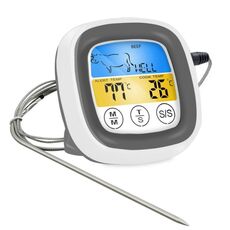 Termometro per barbecue da campo touch con display digitale da 2 pezzi, grigio con scatola bianca