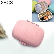 Scatola portapillole portatile mini cannuccia a doppio strato a 8 griglie 3 pezzi (rosa grano)