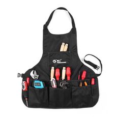 PENGGONG Grembiule da giardinaggio in tela impermeabile Borsa per attrezzi da elettricista Organizer per kit di attrezzi (nero)