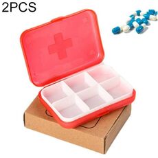2 PCS Mini 6 slot Portatile Vitamin Organizer Box (rosso)