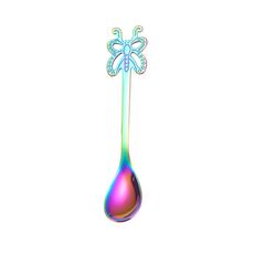 Cucchiaino da caffè a farfalla in acciaio inossidabile multicolore Frutta Bevanda fredda Gelato Dessert Cucchiaino da tè, Colore: Arcobaleno