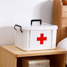 Scatola di plastica per uso domestico multistrato per medicinali d'emergenza familiare, taglia: XL (bianca)