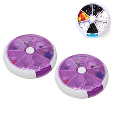Portapillole in plastica rotante a sette griglie, portatile, rotondo, creativo, 2 pezzi (viola)