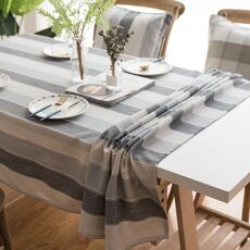 Asciugamano in stoffa per tavolo da pranzo rettangolare a righe tavolo rotondo tavolo da pranzo, dimensioni: 135x160 cm (strisce grigie)