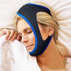 Grilli triangolari da 2 pezzi con cinturini per il mento per uomini e donne per prevenire il russare (blu)