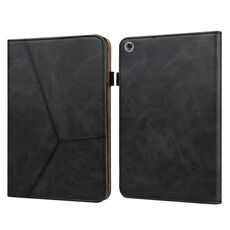 Per Huawei MediaPad M5 Lite 10.1 Custodia in pelle a righe in rilievo in rilievo (nero)