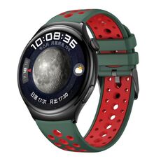 Per Huawei Watch 4 Cinturino in silicone bicolore con foro tondo (verde scuro rosso)