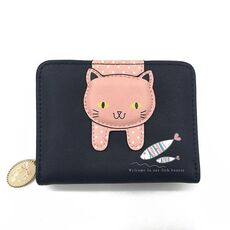 Portafoglio donna carino gatto portafoglio piccolo portafogli ragazza con cerniera (nero)