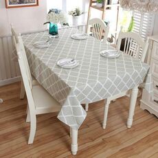 Tovaglia di pizzo grigio in cotone e rombi geometrici, dimensioni: 140x220 cm (senza pizzo)