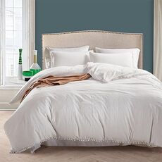 Set biancheria da letto principessa con federa in tessuto decorativo in microfibra lavato palla, dimensioni: doppia （una federa e una trapunta） (bianco)