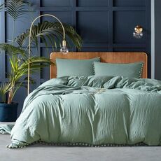 Set biancheria da letto principessa con federa in tessuto decorativo in microfibra lavato palla, misura: re （due federa e una trapunta） (verde pisello)