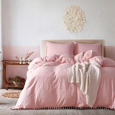 Set biancheria da letto principessa con federa in tessuto decorativo in microfibra lavato palla, dimensioni: re （due federa e una trapunta） (rosa)